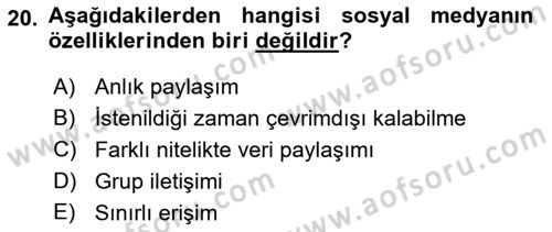 Stratejik İletişim Dersi 2017 - 2018 Yılı (Vize) Ara Sınav Soruları 20. Soru