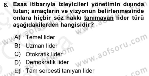 Stratejik İletişim Dersi 2017 - 2018 Yılı (Vize) Ara Sınav Soruları 8. Soru