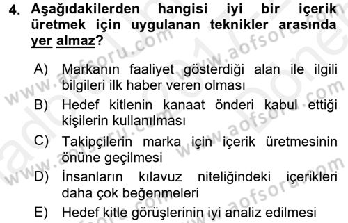Stratejik İletişim Dersi 2017 - 2018 Yılı (Final) Dönem Sonu Sınav Soruları 4. Soru