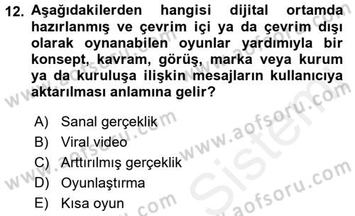 Stratejik İletişim Dersi 2018 - 2019 Yılı (Vize) Ara Sınav Soruları 12. Soru