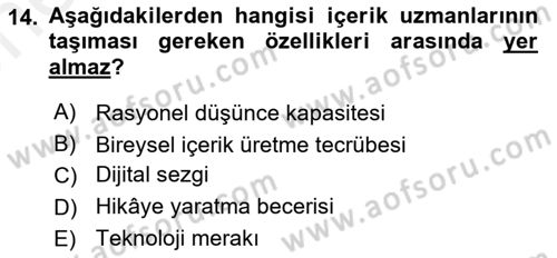 Stratejik İletişim Dersi 2018 - 2019 Yılı (Vize) Ara Sınav Soruları 14. Soru