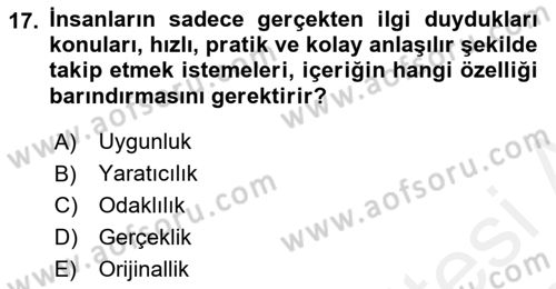 Stratejik İletişim Dersi 2018 - 2019 Yılı (Vize) Ara Sınav Soruları 17. Soru