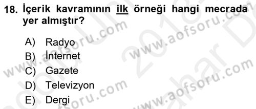 Stratejik İletişim Dersi 2018 - 2019 Yılı (Vize) Ara Sınav Soruları 18. Soru