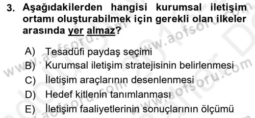 Stratejik İletişim Dersi 2018 - 2019 Yılı (Vize) Ara Sınav Soruları 3. Soru