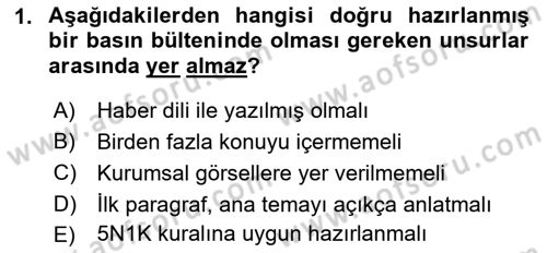Stratejik İletişim Dersi 2018 - 2019 Yılı (Final) Dönem Sonu Sınav Soruları 1. Soru