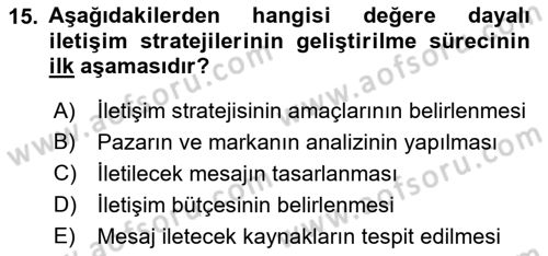 Stratejik İletişim Dersi 2018 - 2019 Yılı (Final) Dönem Sonu Sınav Soruları 15. Soru