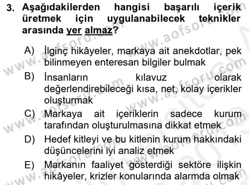 Stratejik İletişim Dersi 2018 - 2019 Yılı (Final) Dönem Sonu Sınav Soruları 3. Soru