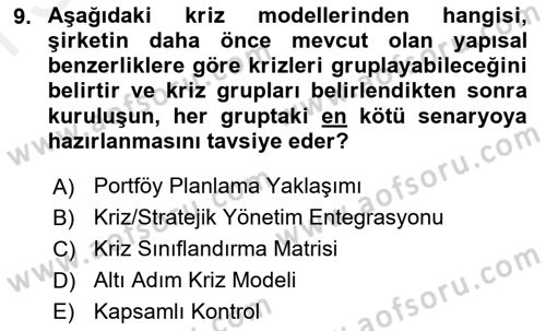 Stratejik İletişim Dersi 2018 - 2019 Yılı (Final) Dönem Sonu Sınav Soruları 9. Soru