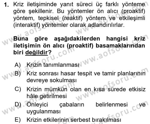 Stratejik İletişim Dersi 2023 - 2024 Yılı (Vize) Ara Sınav Soruları 1. Soru