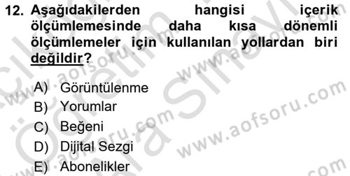 Stratejik İletişim Dersi 2023 - 2024 Yılı (Vize) Ara Sınav Soruları 12. Soru