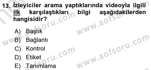 Stratejik İletişim Dersi 2023 - 2024 Yılı (Vize) Ara Sınav Soruları 13. Soru