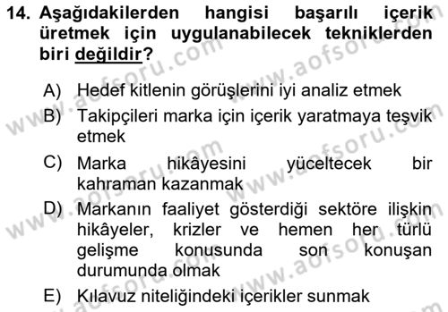 Stratejik İletişim Dersi 2023 - 2024 Yılı (Vize) Ara Sınav Soruları 14. Soru