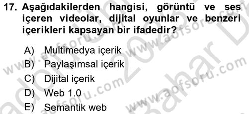 Stratejik İletişim Dersi 2023 - 2024 Yılı (Vize) Ara Sınav Soruları 17. Soru