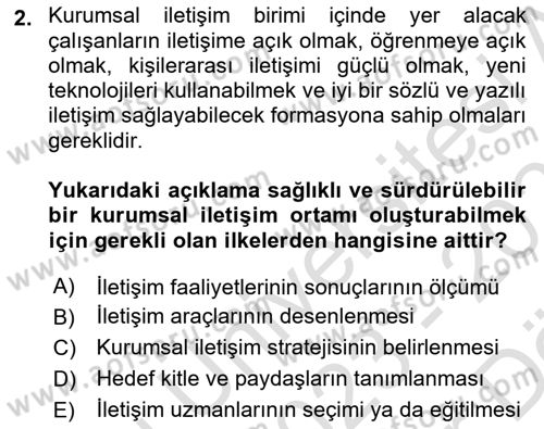 Stratejik İletişim Dersi 2023 - 2024 Yılı (Vize) Ara Sınav Soruları 2. Soru