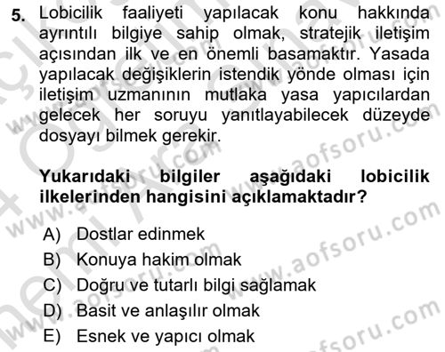 Stratejik İletişim Dersi 2023 - 2024 Yılı (Vize) Ara Sınav Soruları 5. Soru
