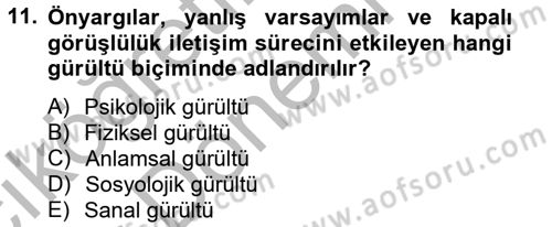 Etkili İletişim Teknikleri Dersi 2012 - 2013 Yılı (Vize) Ara Sınav Soruları 11. Soru