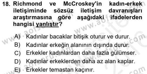 Etkili İletişim Teknikleri Dersi 2015 - 2016 Yılı (Vize) Ara Sınav Soruları 18. Soru