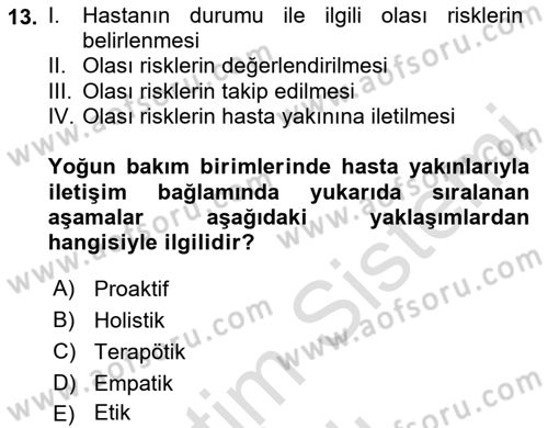 Sağlık Kurumlarında İletişim Dersi 2020 - 2021 Yılı Yaz Okulu Sınav Soruları 13. Soru