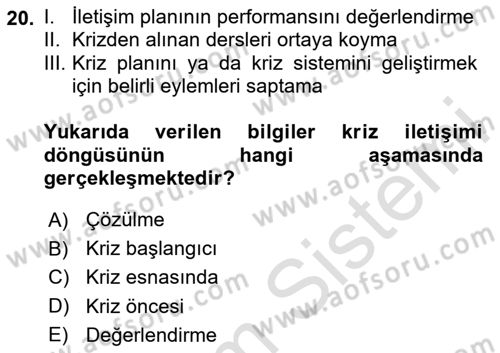 Sağlık Kurumlarında İletişim Dersi 2020 - 2021 Yılı Yaz Okulu Sınav Soruları 20. Soru
