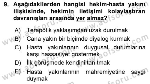 Sağlık Kurumlarında İletişim Dersi 2025 - 2026 Yılı (Final) Dönem Sonu Sınav Soruları 9. Soru