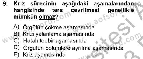 Kriz İletişimi Ve Yönetimi Dersi 2012 - 2013 Yılı (Vize) Ara Sınav Soruları 9. Soru