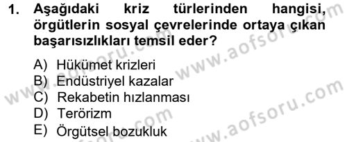 Kriz İletişimi Ve Yönetimi Dersi 2012 - 2013 Yılı (Final) Dönem Sonu Sınav Soruları 1. Soru