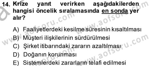 Kriz İletişimi Ve Yönetimi Dersi 2013 - 2014 Yılı (Vize) Ara Sınav Soruları 14. Soru