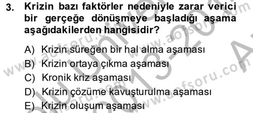 Kriz İletişimi Ve Yönetimi Dersi 2013 - 2014 Yılı (Vize) Ara Sınav Soruları 3. Soru