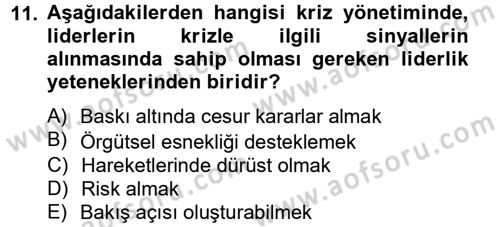 Kriz İletişimi Ve Yönetimi Dersi 2013 - 2014 Yılı Tek Ders Sınav Soruları 11. Soru