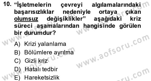 Kriz İletişimi Ve Yönetimi Dersi 2014 - 2015 Yılı (Vize) Ara Sınav Soruları 10. Soru