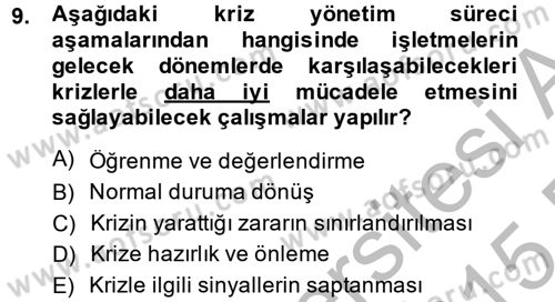 Kriz İletişimi Ve Yönetimi Dersi 2014 - 2015 Yılı (Vize) Ara Sınav Soruları 9. Soru