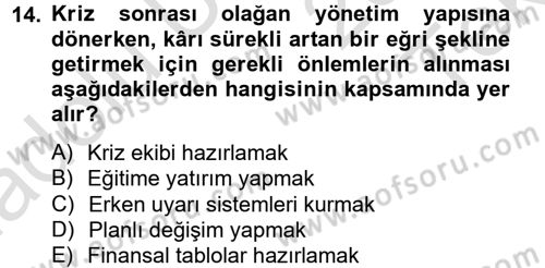Kriz İletişimi Ve Yönetimi Dersi 2014 - 2015 Yılı Tek Ders Sınav Soruları 14. Soru