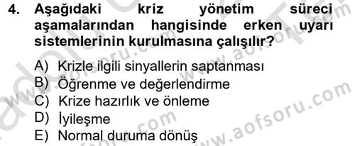 Kriz İletişimi Ve Yönetimi Dersi 2014 - 2015 Yılı Tek Ders Sınav Soruları 4. Soru