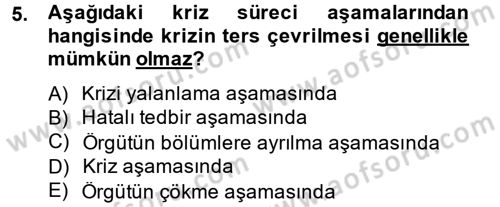 Kriz İletişimi Ve Yönetimi Dersi 2014 - 2015 Yılı Tek Ders Sınav Soruları 5. Soru