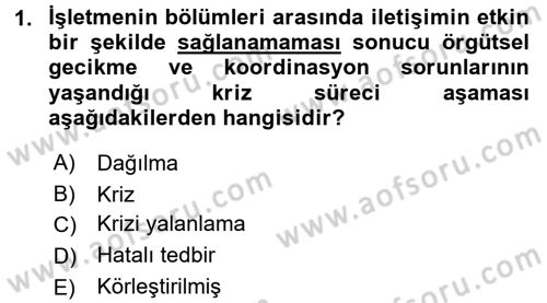 Kriz İletişimi Ve Yönetimi Dersi 2015 - 2016 Yılı (Final) Dönem Sonu Sınav Soruları 1. Soru