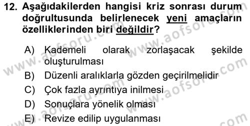 Kriz İletişimi Ve Yönetimi Dersi 2015 - 2016 Yılı (Final) Dönem Sonu Sınav Soruları 12. Soru