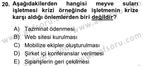 Kriz İletişimi Ve Yönetimi Dersi 2015 - 2016 Yılı (Final) Dönem Sonu Sınav Soruları 20. Soru