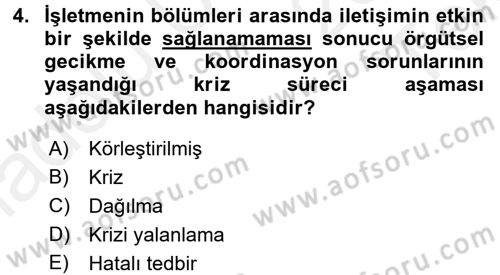 Kriz İletişimi Ve Yönetimi Dersi 2015 - 2016 Yılı Tek Ders Sınav Soruları 4. Soru