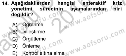 Kriz İletişimi Ve Yönetimi Dersi 2016 - 2017 Yılı (Vize) Ara Sınav Soruları 14. Soru