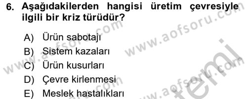 Kriz İletişimi Ve Yönetimi Dersi 2016 - 2017 Yılı (Vize) Ara Sınav Soruları 6. Soru