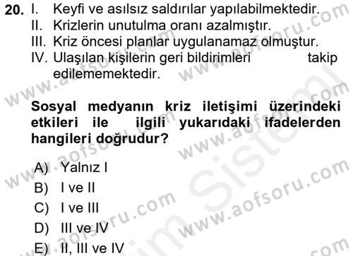 Kriz İletişimi Ve Yönetimi Dersi 2017 - 2018 Yılı 3 Ders Sınav Soruları 20. Soru