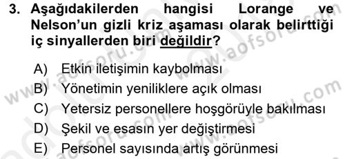 Kriz İletişimi Ve Yönetimi Dersi 2017 - 2018 Yılı 3 Ders Sınav Soruları 3. Soru