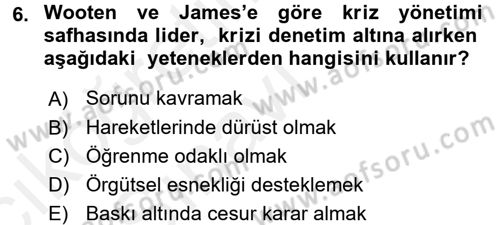Kriz İletişimi Ve Yönetimi Dersi 2017 - 2018 Yılı 3 Ders Sınav Soruları 6. Soru