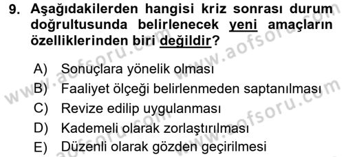Kriz İletişimi Ve Yönetimi Dersi 2017 - 2018 Yılı 3 Ders Sınav Soruları 9. Soru