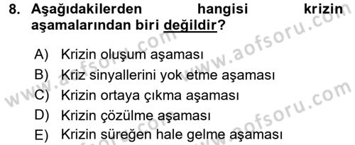Kriz İletişimi Ve Yönetimi Dersi 2017 - 2018 Yılı (Vize) Ara Sınav Soruları 8. Soru
