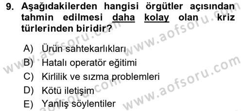 Kriz İletişimi Ve Yönetimi Dersi 2017 - 2018 Yılı (Vize) Ara Sınav Soruları 9. Soru