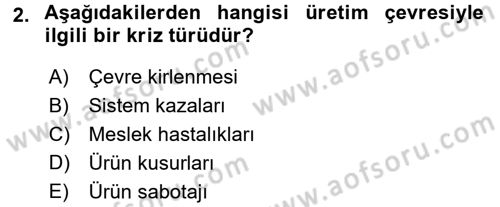 Kriz İletişimi Ve Yönetimi Dersi 2017 - 2018 Yılı (Final) Dönem Sonu Sınav Soruları 2. Soru
