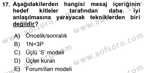 Kriz İletişimi Ve Yönetimi Dersi 2018 - 2019 Yılı 3 Ders Sınav Soruları 17. Soru