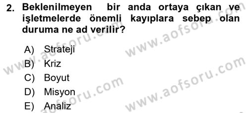 Kriz İletişimi Ve Yönetimi Dersi 2018 - 2019 Yılı 3 Ders Sınav Soruları 2. Soru