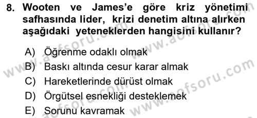 Kriz İletişimi Ve Yönetimi Dersi 2018 - 2019 Yılı 3 Ders Sınav Soruları 8. Soru